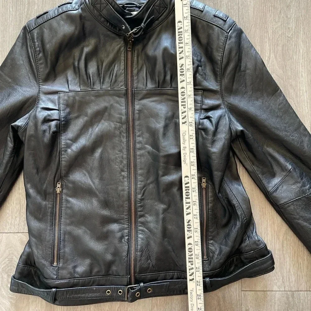 Metro 7 Vintage 90s Black Leather Biker Jacket Full Zip Women’s 12